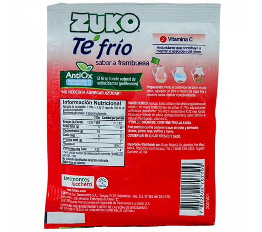 Te Frio Sabor a Frambuesa Zuko 25 g