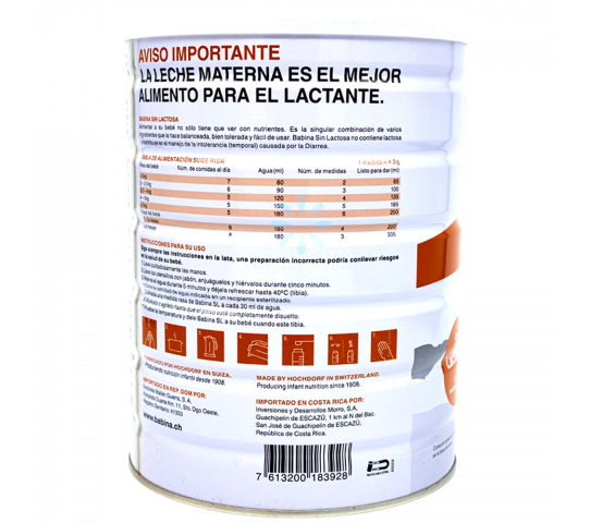 Formula Infantil Sin Lactosa Babina 900 g